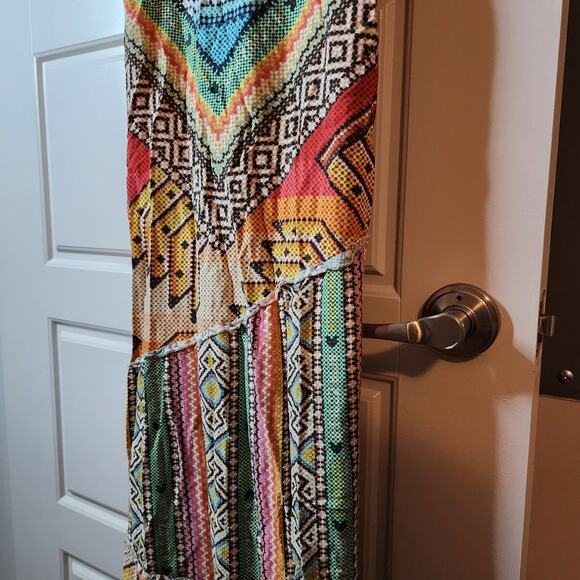 FARM Rio Banana Scarves Yawanawa Maxi Dress Sz G (Lg) Boho Art *See Measures) - Picture 8 of 16
